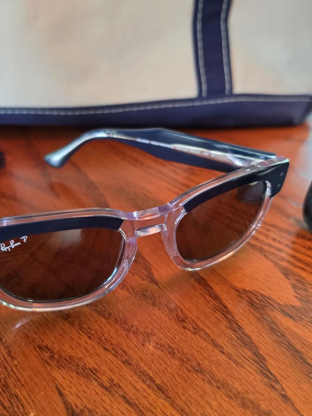Ray-Ban Clear Frame Sunglasses with Navy Temples